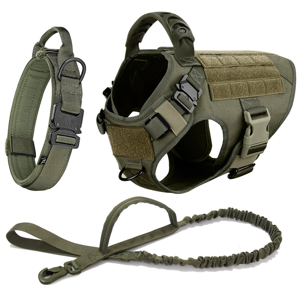 Large Dog Harness Collar Leash Molle Pouches