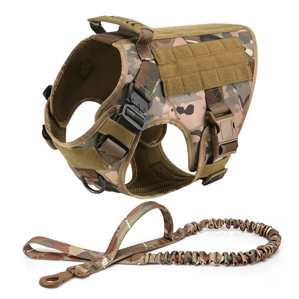 Large Dog Harness Collar Leash Molle Pouches
