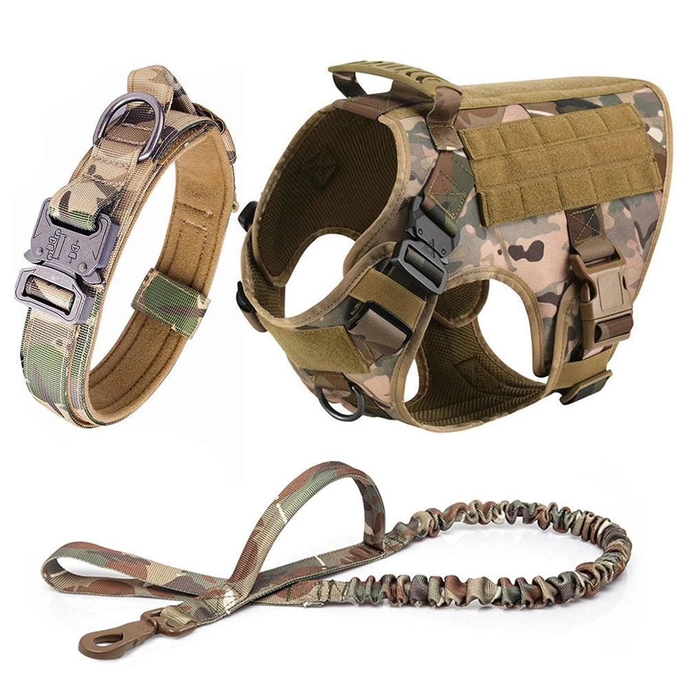 Large Dog Harness Collar Leash Molle Pouches