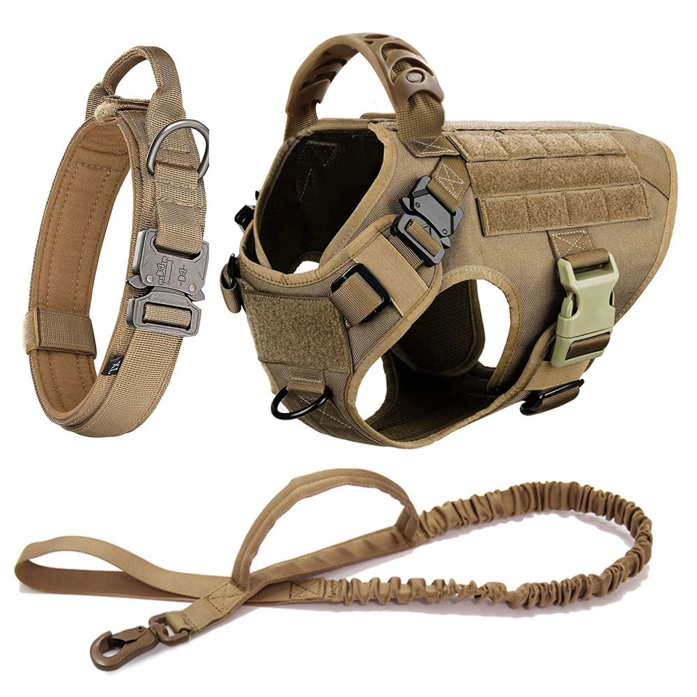 Large Dog Harness Collar Leash Molle Pouches
