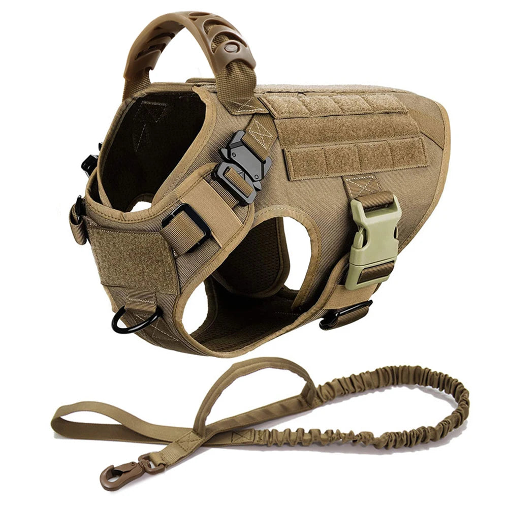 Large Dog Harness Collar Leash Molle Pouches