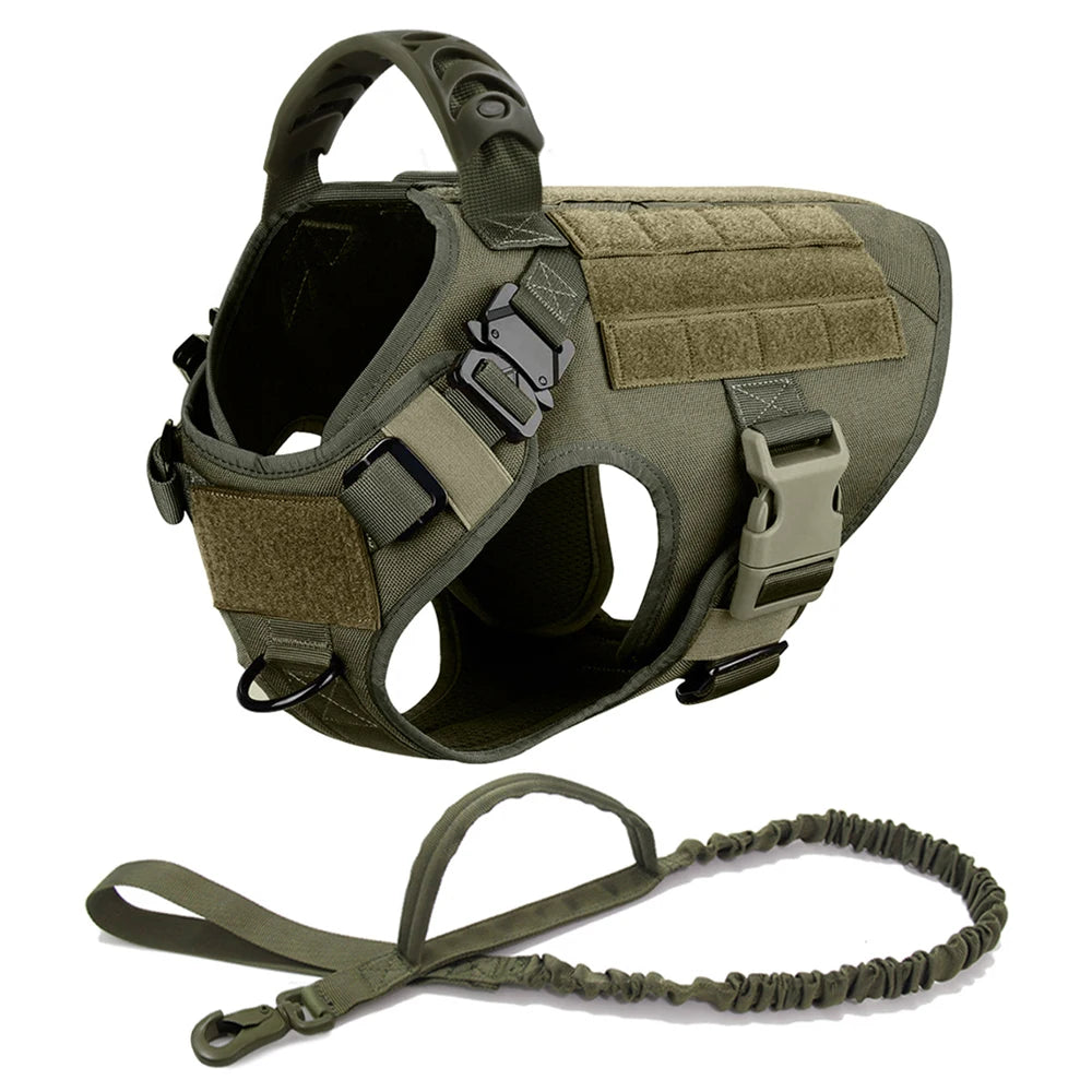 Large Dog Harness Collar Leash Molle Pouches