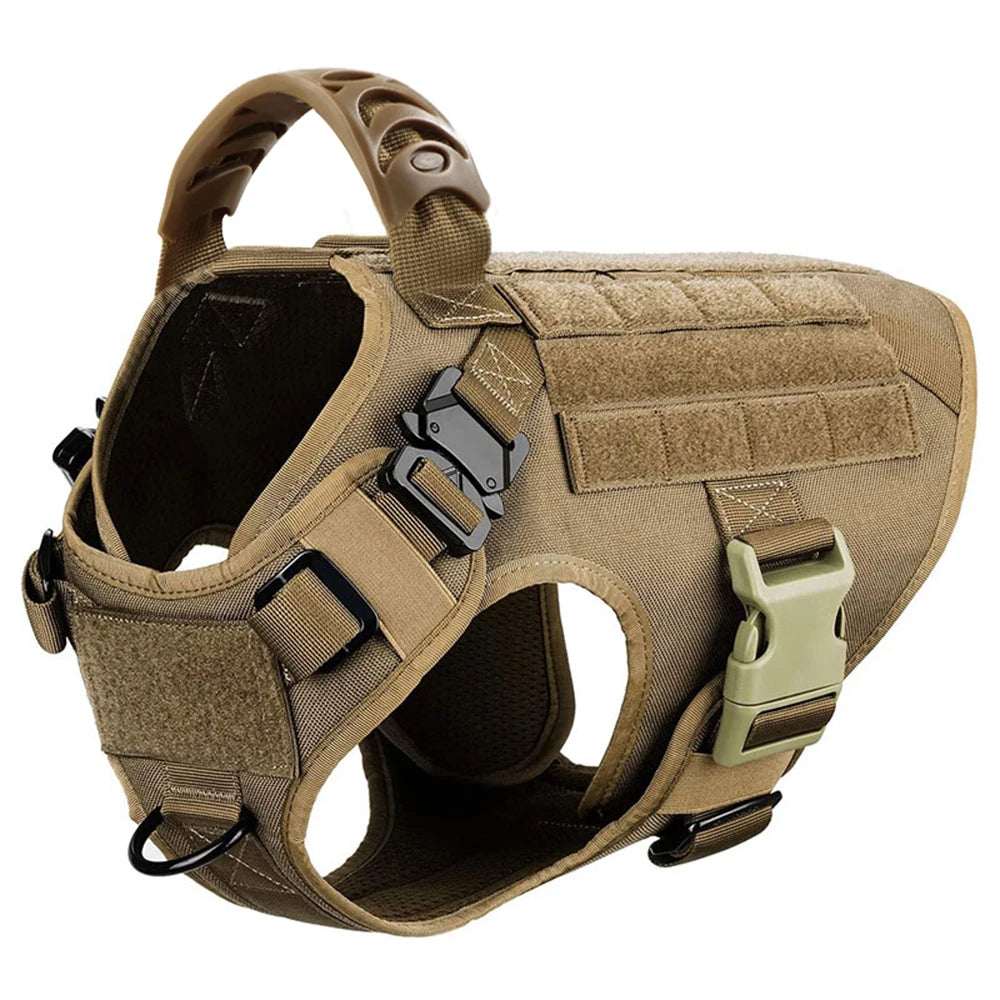 Large Dog Harness Collar Leash Molle Pouches