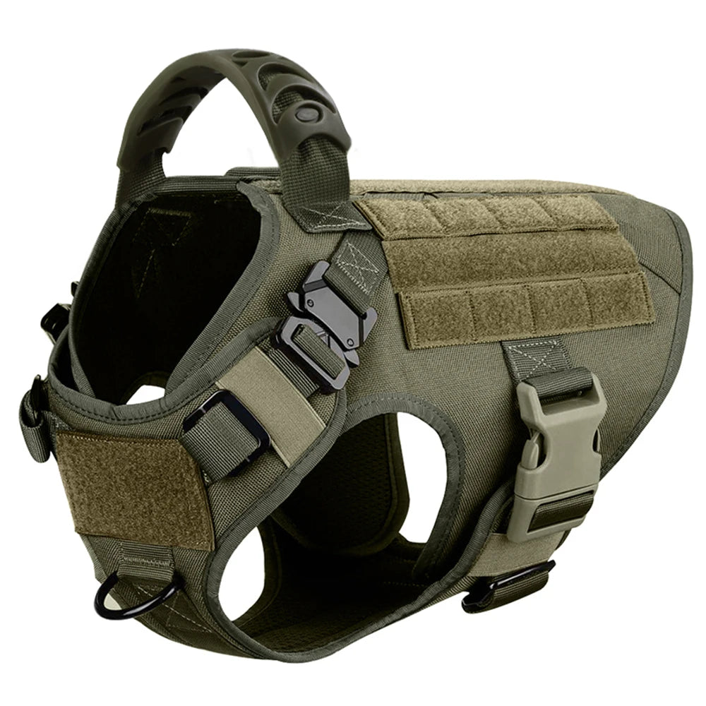 Large Dog Harness Collar Leash Molle Pouches