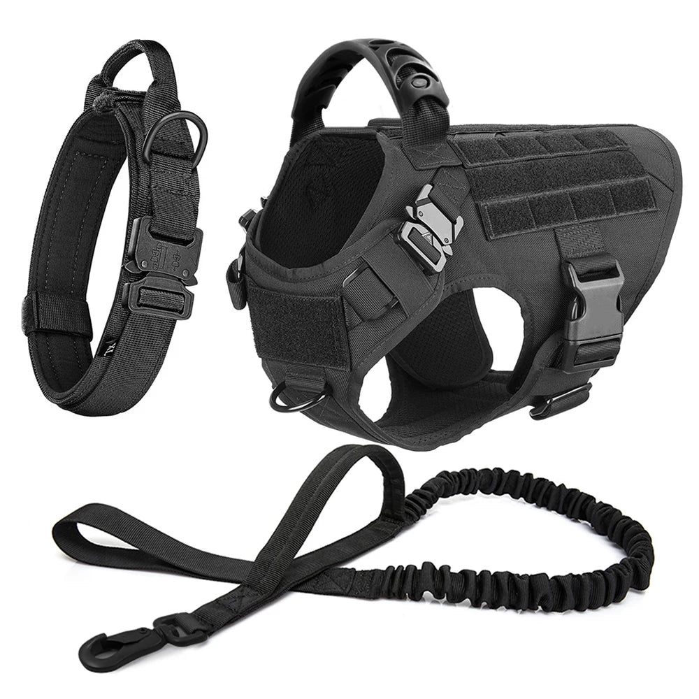 Large Dog Harness Collar Leash Molle Pouches