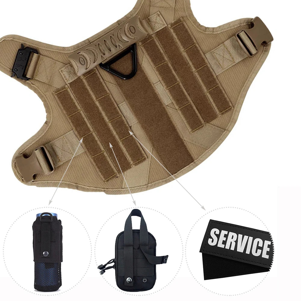 Large Dog Harness Collar Leash Molle Pouches