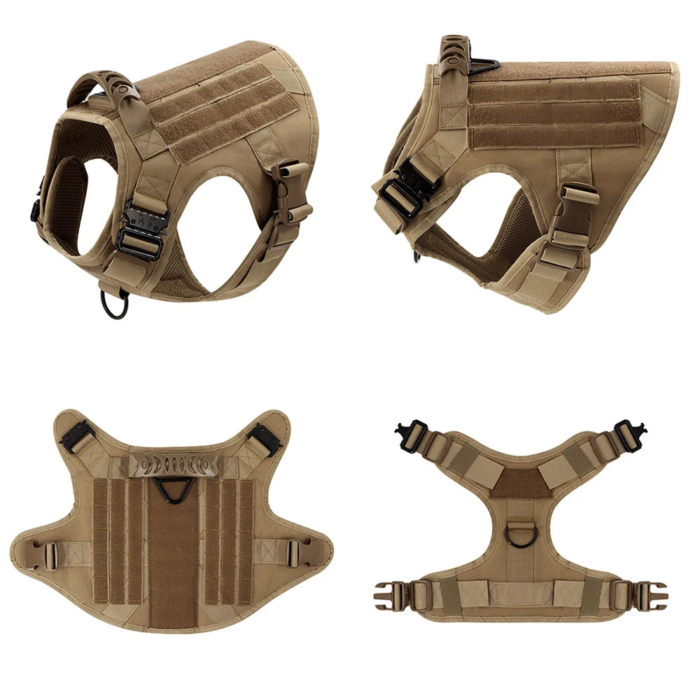 Large Dog Harness Collar Leash Molle Pouches