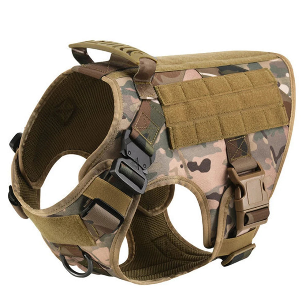 Large Dog Harness Collar Leash Molle Pouches
