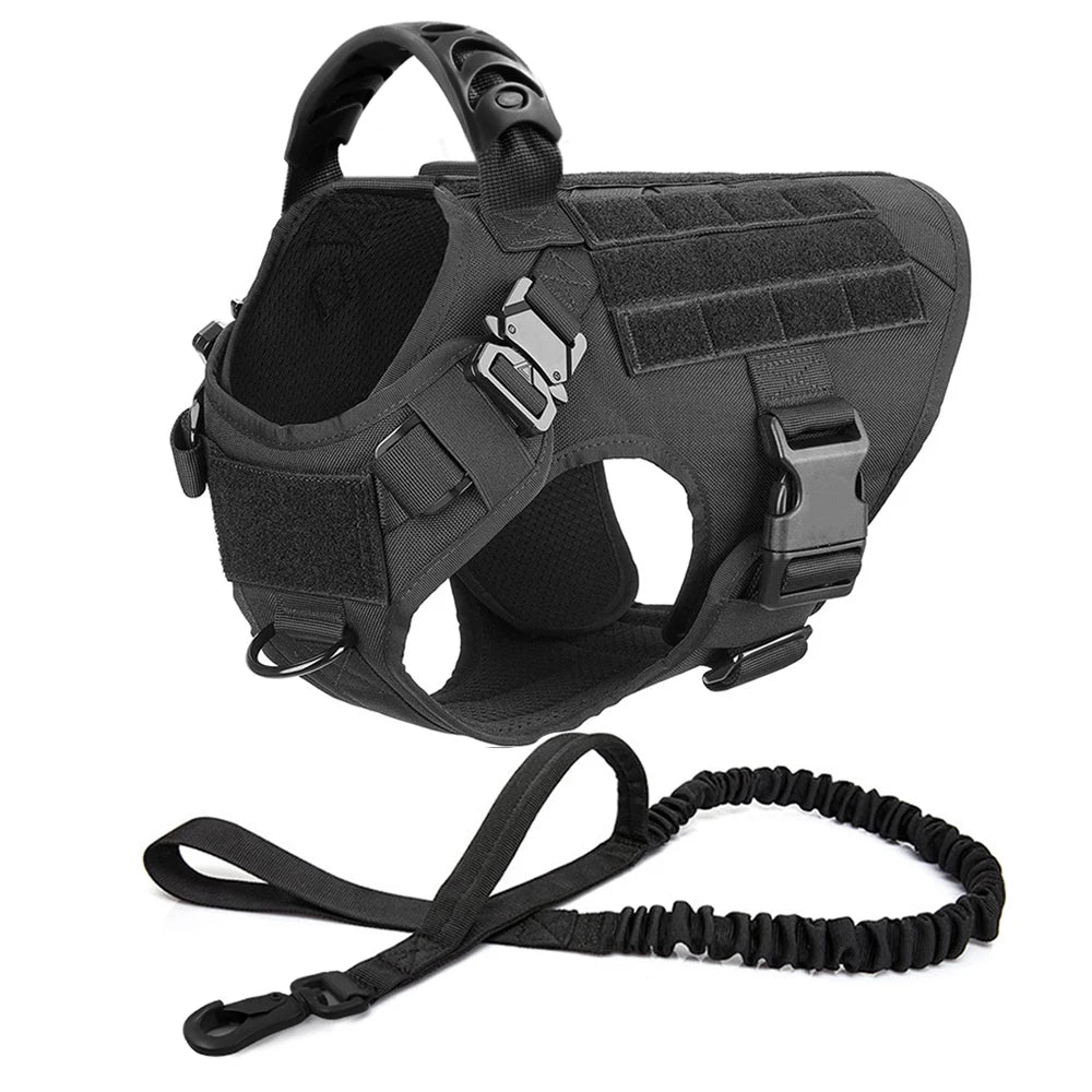 Large Dog Harness Collar Leash Molle Pouches