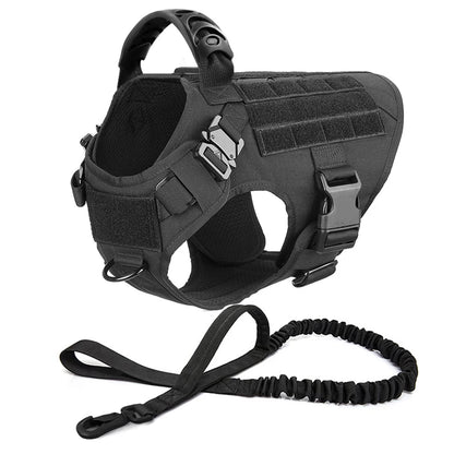 Large Dog Harness Collar Leash Molle Pouches