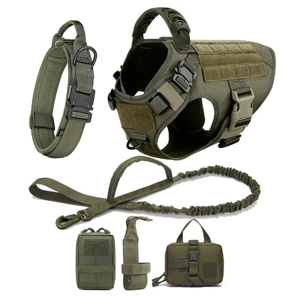Large Dog Harness Collar Leash Molle Pouches