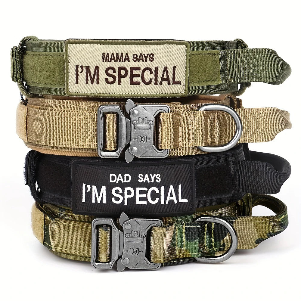 Heavy Duty Tactical Dog Collar with Handle – Military Style for Medium & Large Dogs