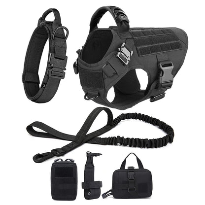 Large Dog Harness Collar Leash Molle Pouches