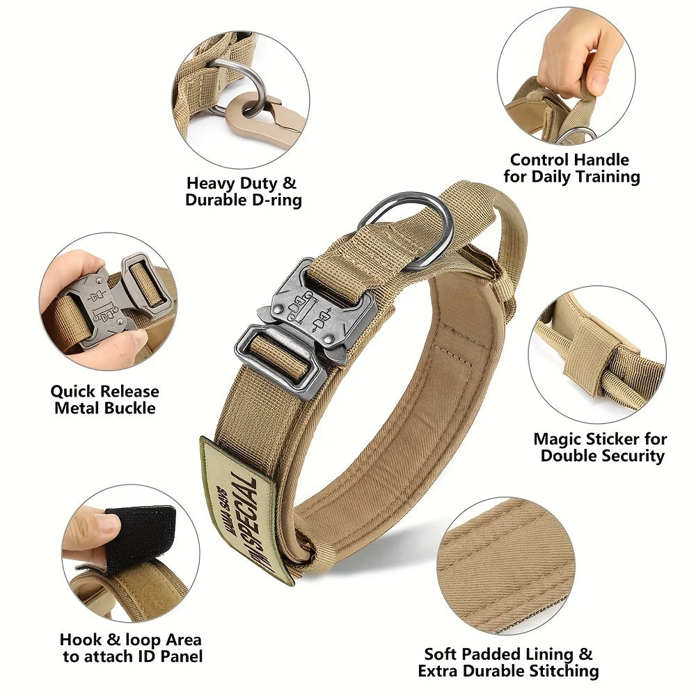 Heavy Duty Tactical Dog Collar with Handle – Military Style for Medium & Large Dogs