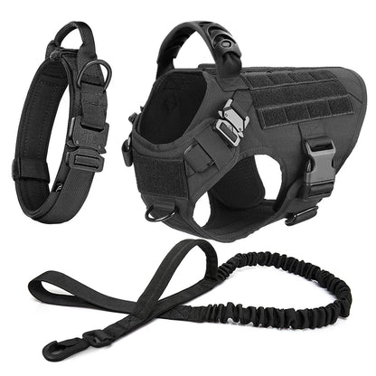 Large Dog Harness Collar Leash Molle Pouches