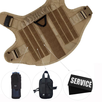 Large Dog Harness Collar Leash Molle Pouches