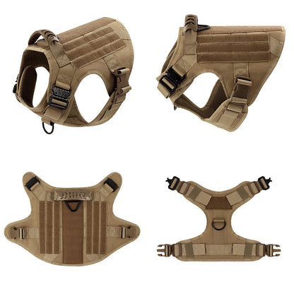 Large Dog Harness Collar Leash Molle Pouches