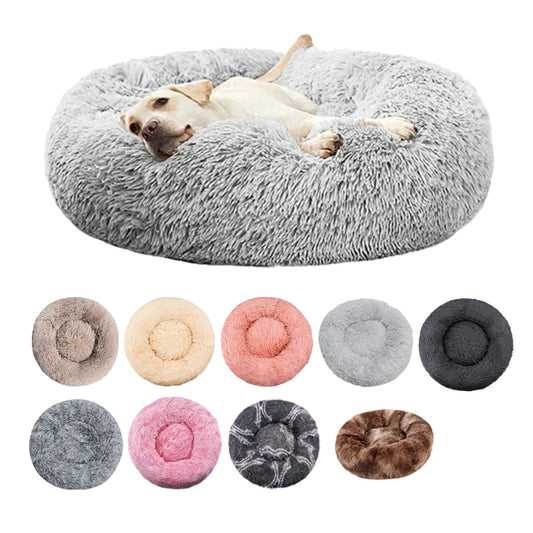 Round Plush Dog Bed – Warm & Washable for Cats and Dogs
