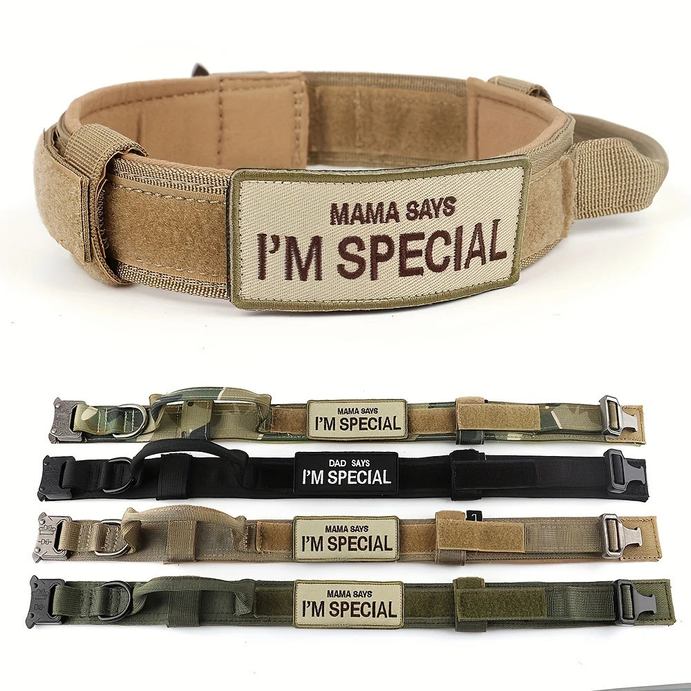 Heavy Duty Tactical Dog Collar with Handle – Military Style for Medium & Large Dogs